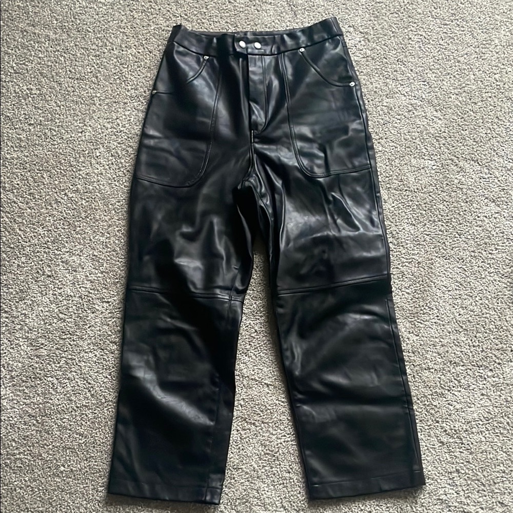 Black Leather Straight-leg Pants
